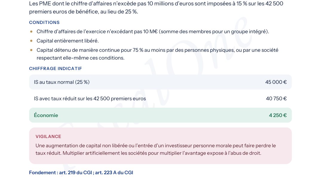 Détail d'un levier : conditions, chiffrage indicatif, point de vigilance et fondement en articles 219 et 223 A du CGI