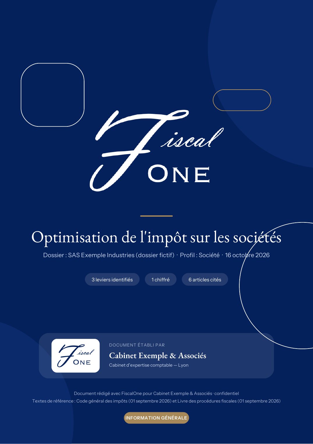Page de couverture d'un rapport LégalOne à l'en-tête d'un cabinet fictif